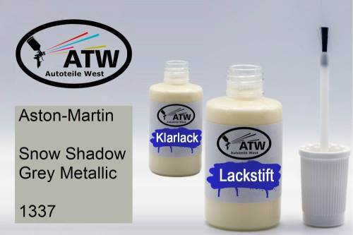 Aston-Martin, Snow Shadow Grey Metallic, 1337: 20ml Lackstift + 20ml Klarlack - Set, von ATW Autoteile West.